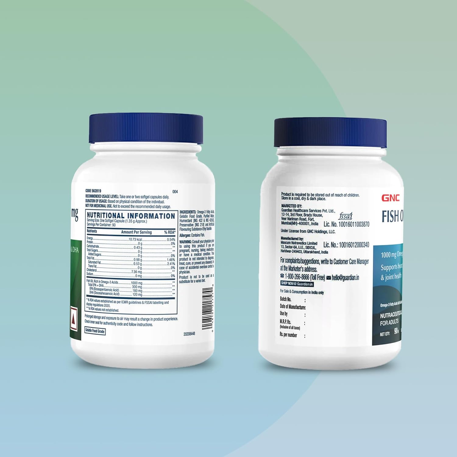 GNC FISH OIL 1000MG OMEGA-3 WITH 180MG EPA & 120MG DHA FOR HEART, BRAIN, JOINT & VISION 90 TABLETS