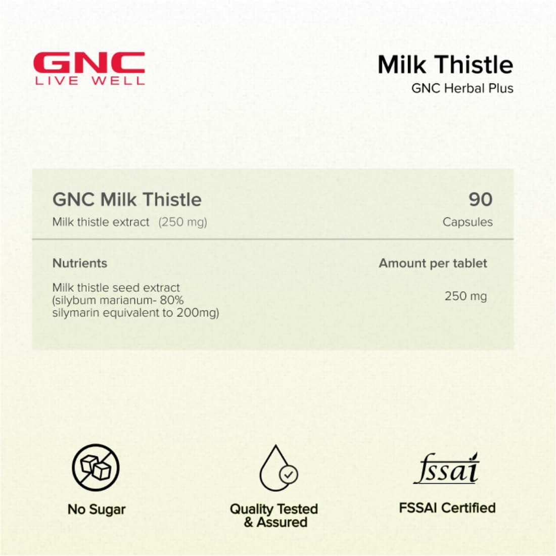 GNC MILK THISTLE 250MG WITH 80% SILYMARIN 90 VEG CAPSULES