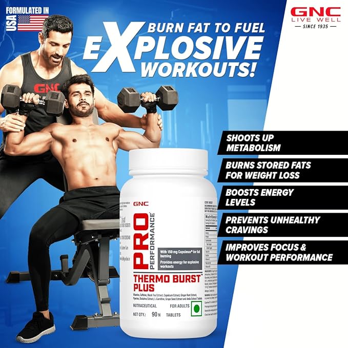 GNC PRO PERFORMANCE THERMO BURST PLUS WITH CAPSIMAX BURNS STORED FATS 90 TABLETS