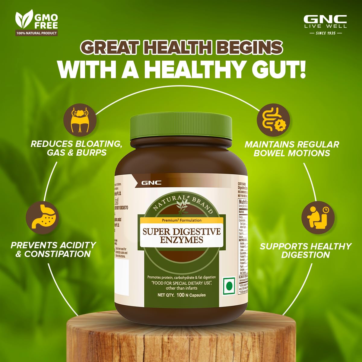 GNC SUPER DIGESTIVE ENZYMES PREBIOTICS & 11 POTENT ENZYMES 100 VEG CAPSULES