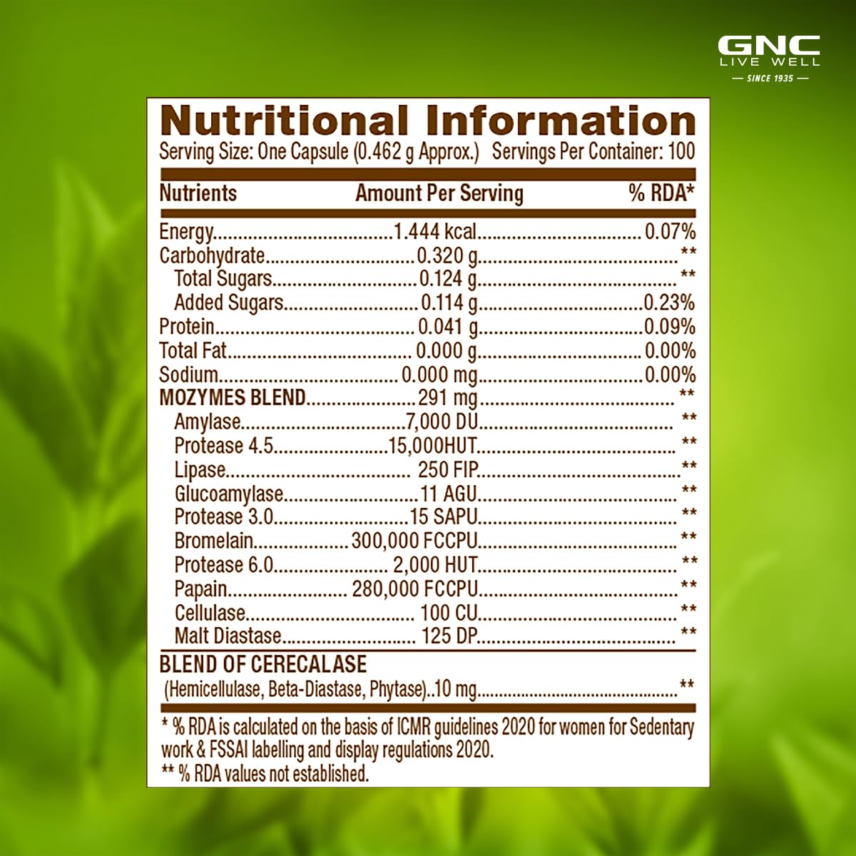 GNC SUPER DIGESTIVE ENZYMES PREBIOTICS & 11 POTENT ENZYMES 100 VEG CAPSULES