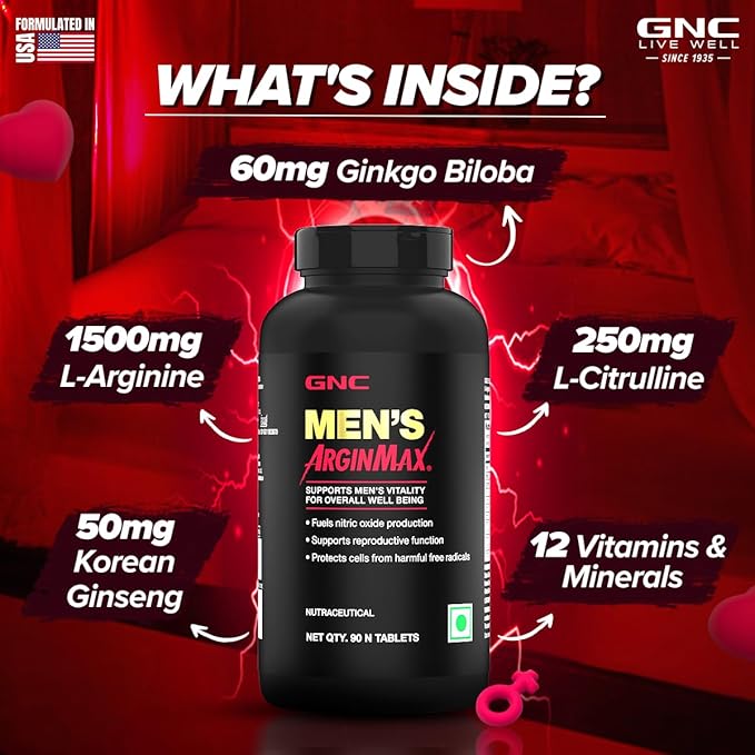GNC MEN'S ARGINMAX BOOSTS STRENGTH & STAMINA 90 VEG TABLETS