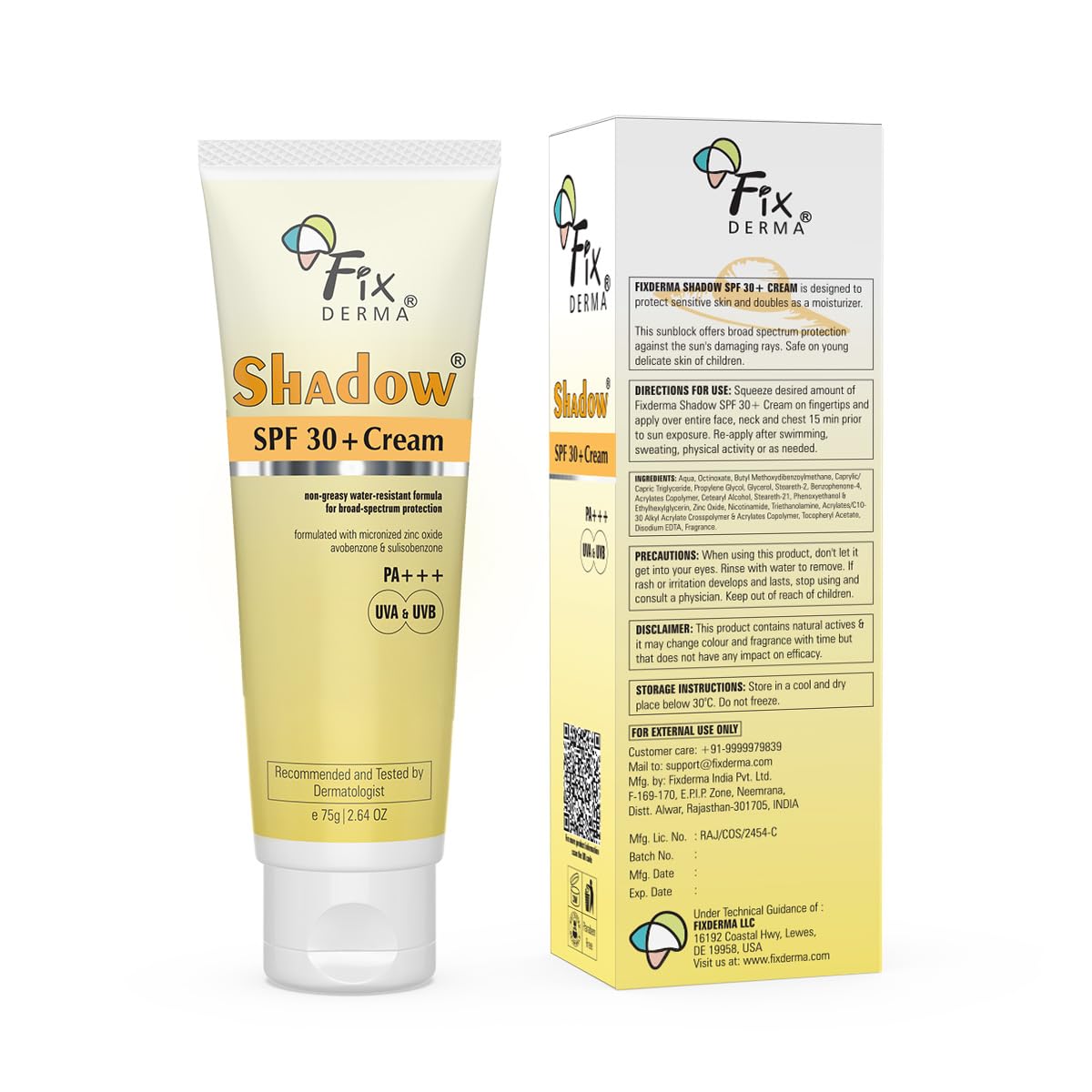FIXDERMA SHADOW SUNSCREEN SPF 30+ PA+++ CREAM FOR DRY SKIN, BODY & FACE 75GM