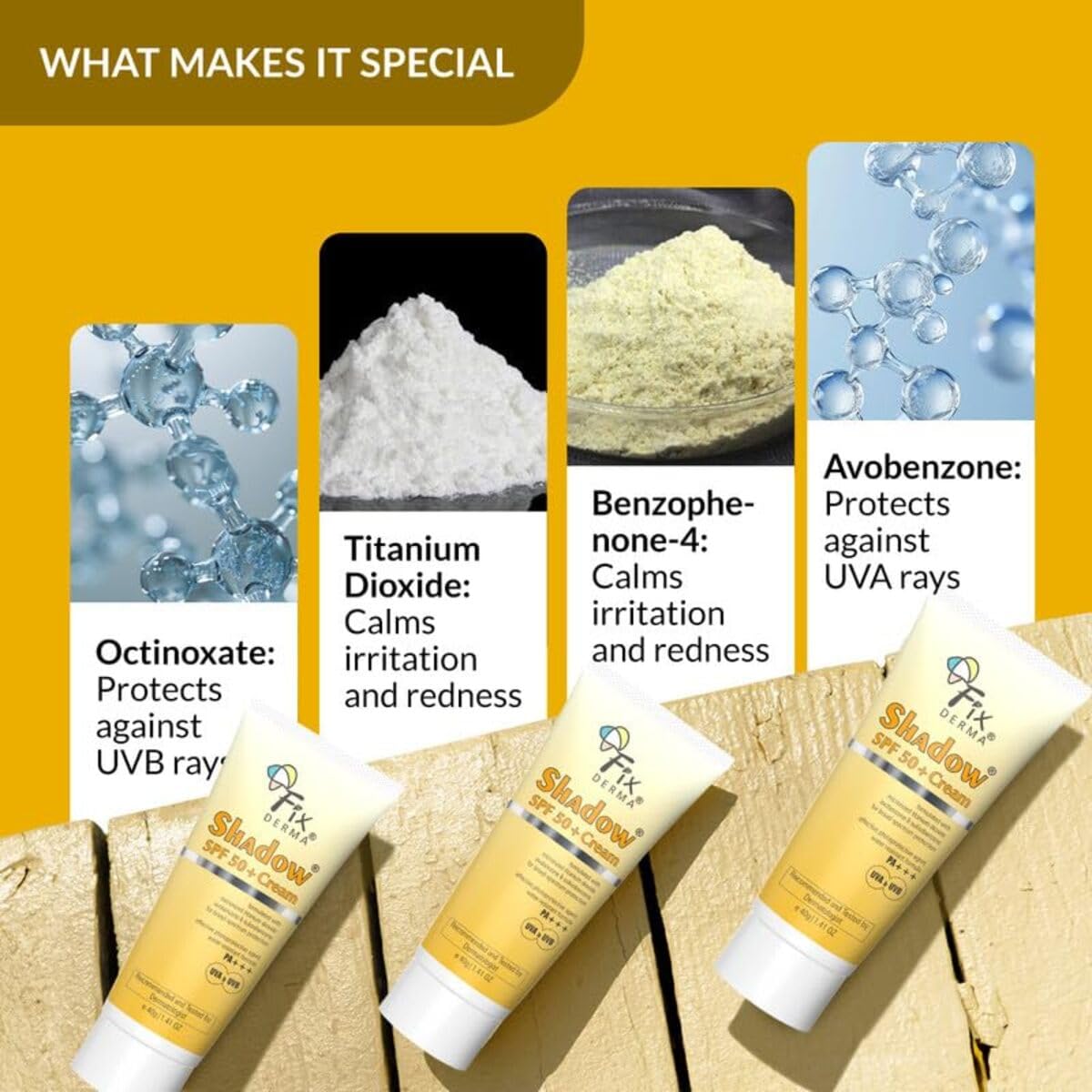 FIXDERMA SHADOW SUNSCREEN SPF 50+ CREAM PA+++ DRY SKIN FOR BODY & FACE BROAD SPECTRUM 75GM