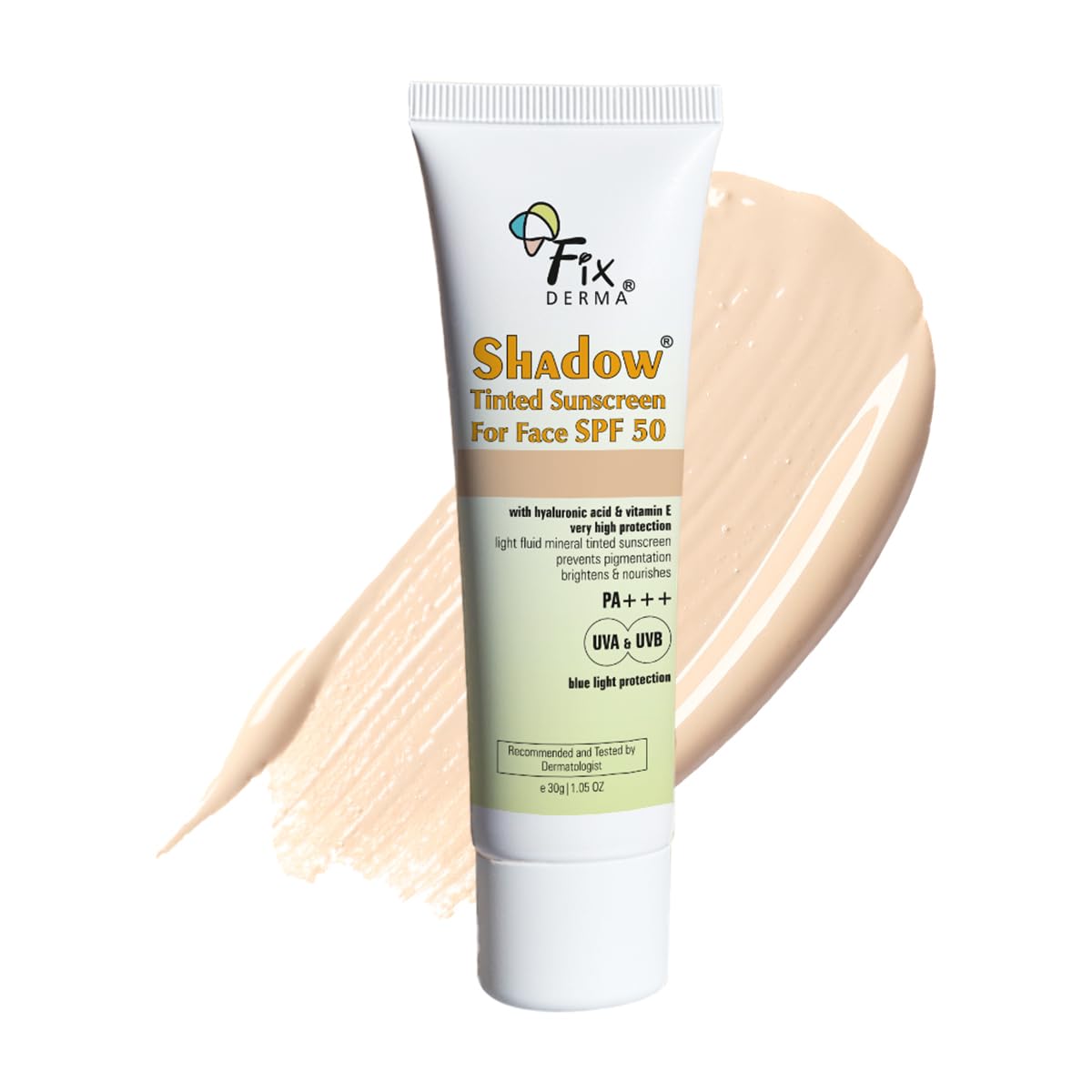 FIXDERMA SHADOW TINTED SUNSCREEN SPF 50 PA+++ TINTED FOUNDATION LIKE FINISH 30GM