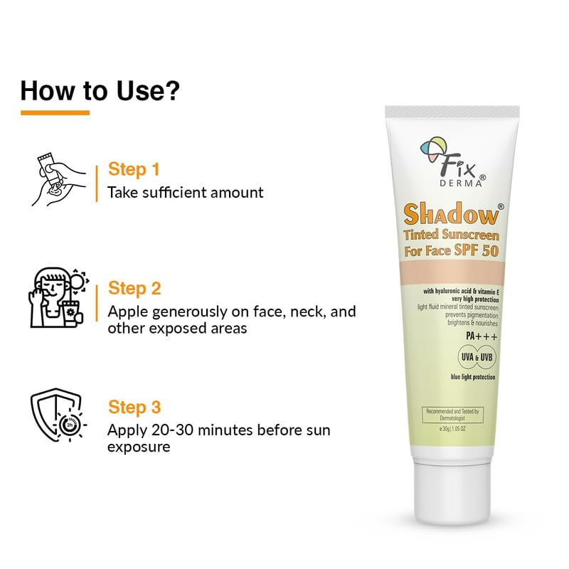 FIXDERMA SHADOW TINTED SUNSCREEN SPF 50 PA+++ TINTED FOUNDATION LIKE FINISH 30GM