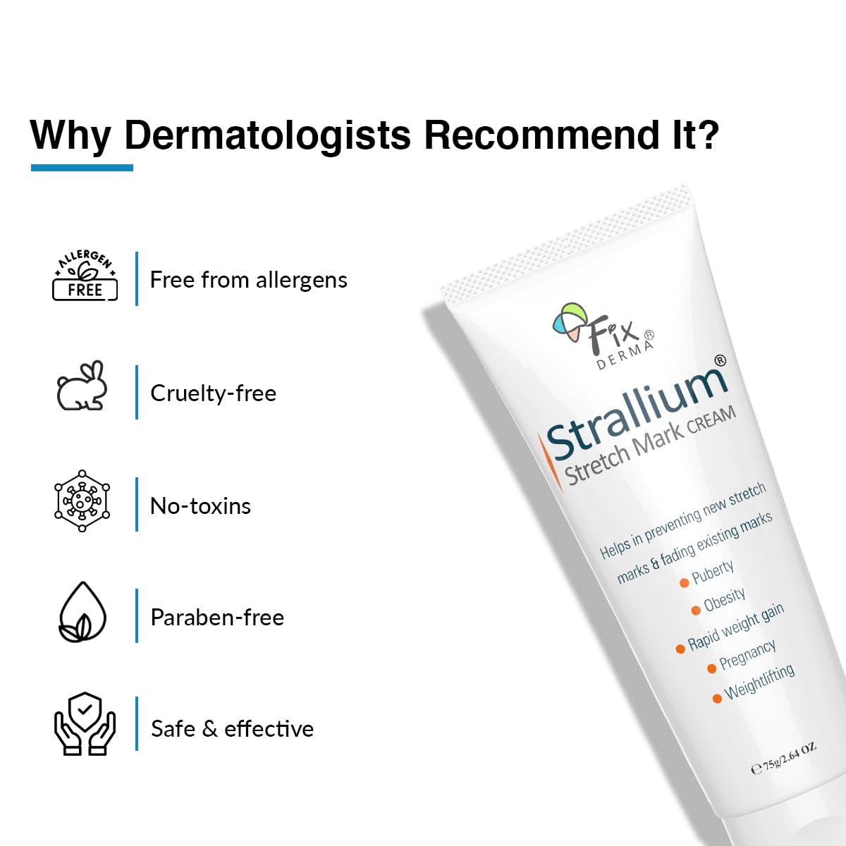 FIXDERMA STRALLIUM STRETCH MARK , REMOVES PREGNANCY STRETCH MARKS 75GM