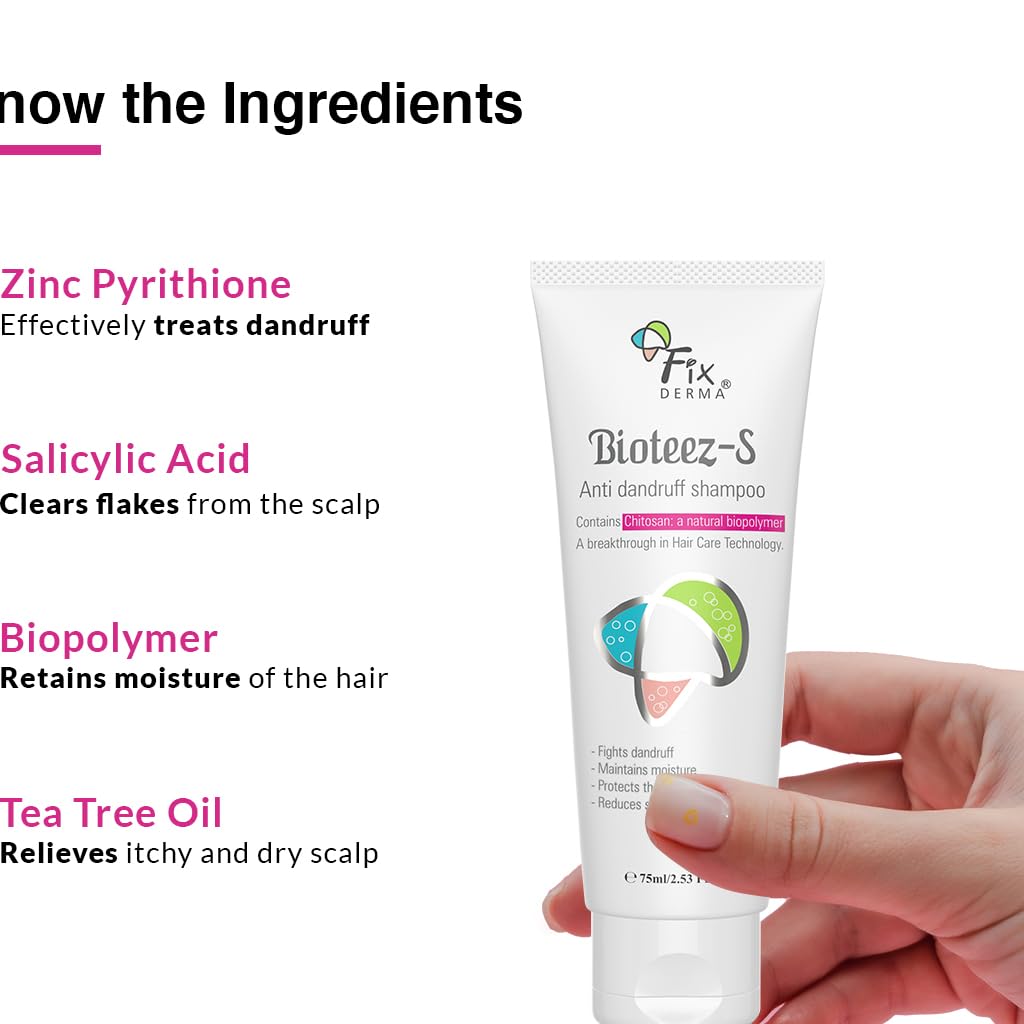 FIXDERMA BIOTEEZ-S, ANTI DANDRUFF SHAMPOO, FLAKY SCALP, NOURISH DRY HAIR 75ML
