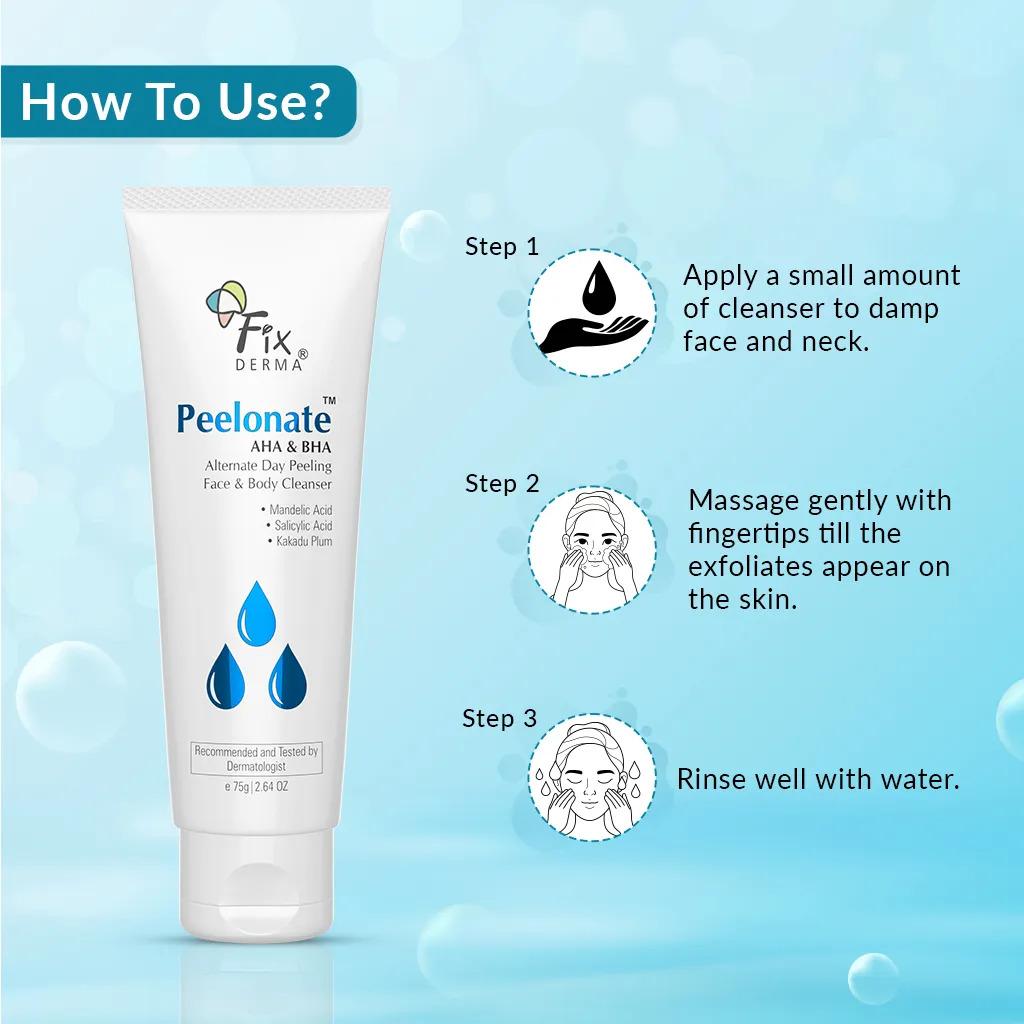 FIXDERMA PEELONATE AHA BHA FACE CLEANSER, EXFOLIATOR, FACE PEELING SOLUTION 75GM