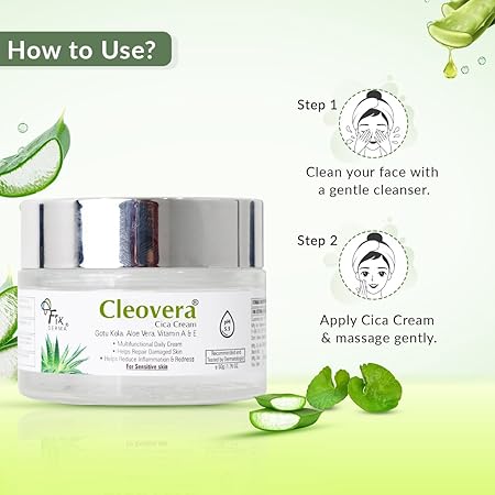 FIXDERMA CLEOVERA CICA CREAM FOR FACE WITH GOTU KOLA, ALOEVERA, VITAMIN A & E 50GM