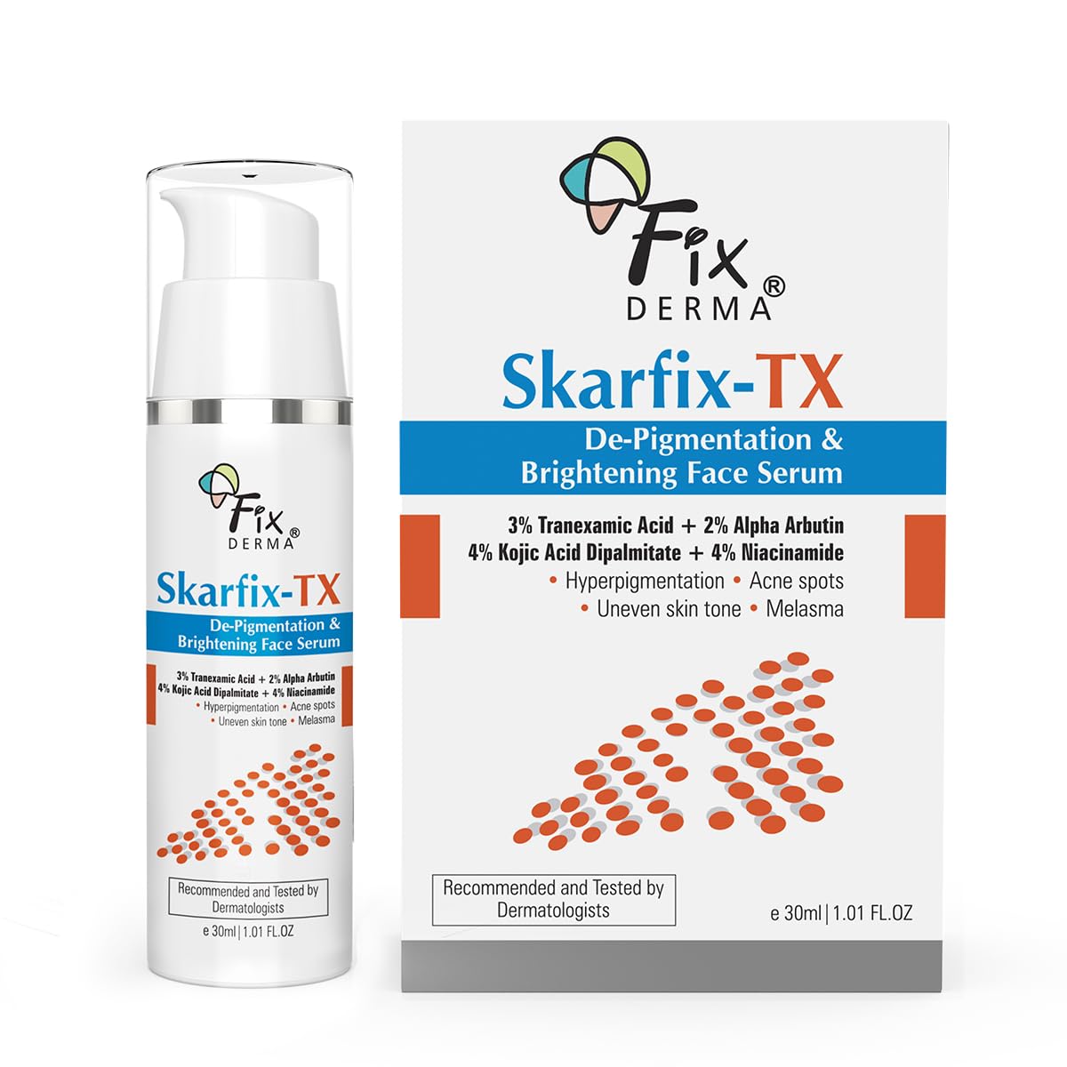 FIXDERMA SKARFIX-TX FACE SERUM TREATS HYPER PIGMENTATION & MELASMA REDUCE ACNE SPOTS 30ML