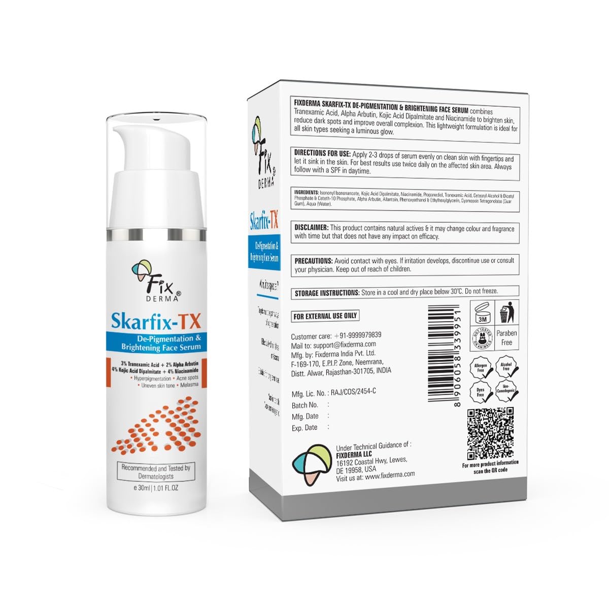 FIXDERMA SKARFIX-TX FACE SERUM TREATS HYPER PIGMENTATION & MELASMA REDUCE ACNE SPOTS 30ML