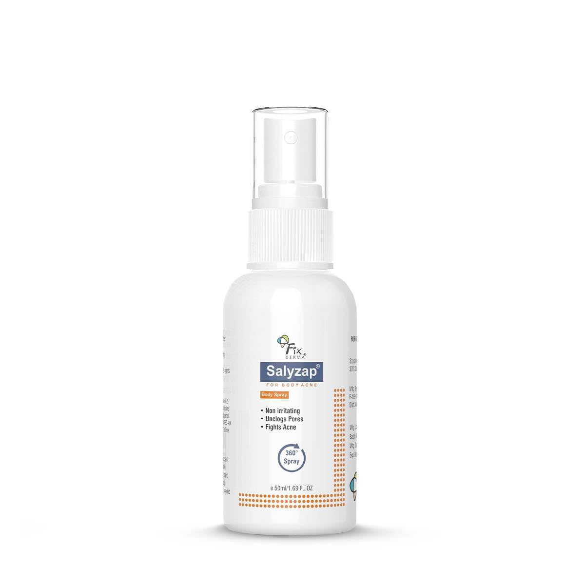 FIXDERMA 2% SALICYLIC ACID SALYZAP BODY SPRAY FOR ACNE ON BACK, SHOULDERS, NECK & CHEST 50ML
