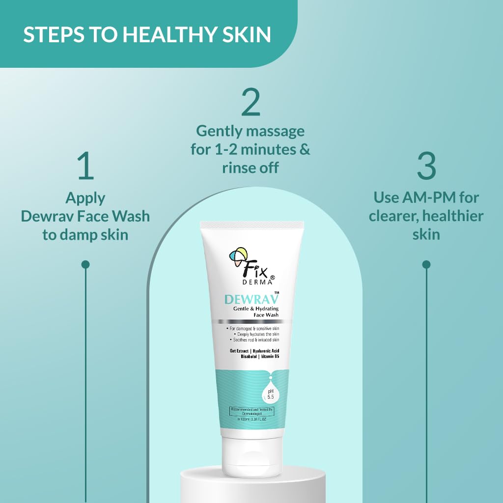 FIXDERMA DEWRAV GENTLE & HYDRATING FACE WASH FACE CLEANSER FOR SENSITIVE, DRY TO NORMAL 100ML
