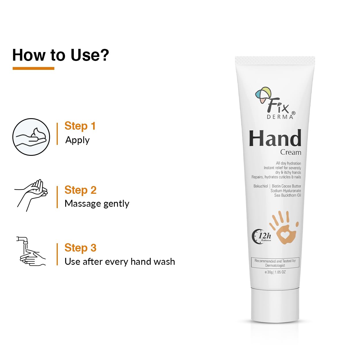 FIXDERMA HAND CREAM FOR WOMEN & MEN FOR DRY AND ROUGH HANDS 30GM