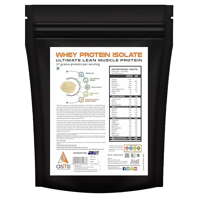 AS-IT-IS NUTRITION WHEY PROTEIN ISOLATE 90% PROTEIN 27G & BCAA 5.9G PER SERVING 1KG