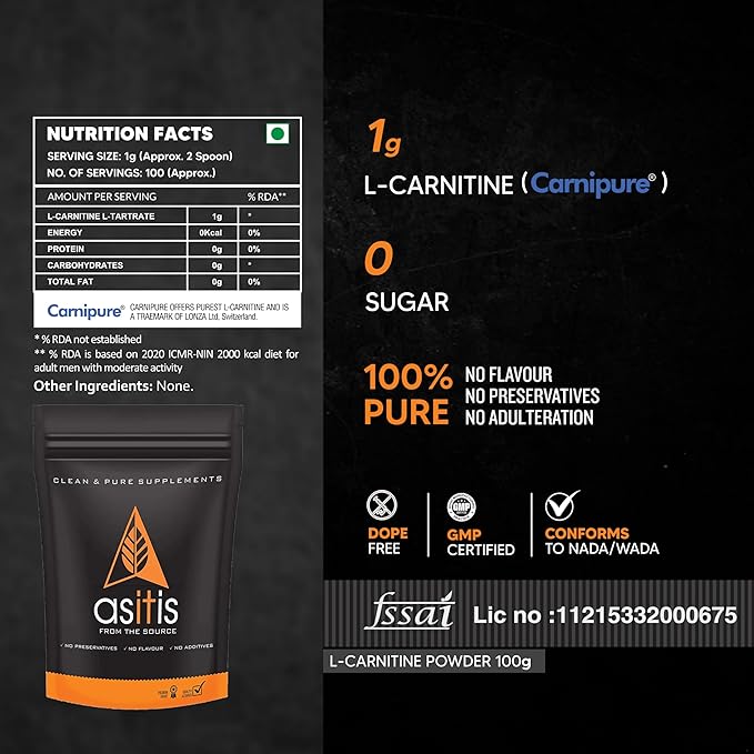 AS-IT-IS NUTRITION PURE L-CARNITINE L-TARTARATE POWDER 100GM