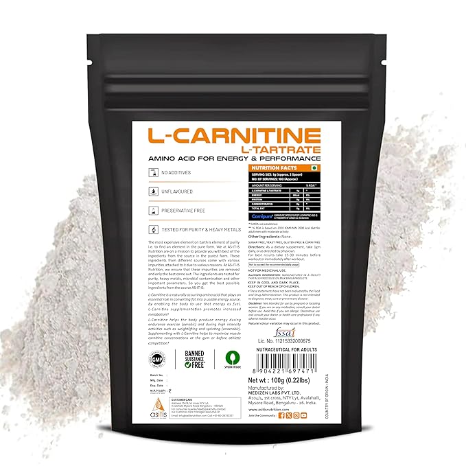 AS-IT-IS NUTRITION PURE L-CARNITINE L-TARTARATE POWDER 100GM