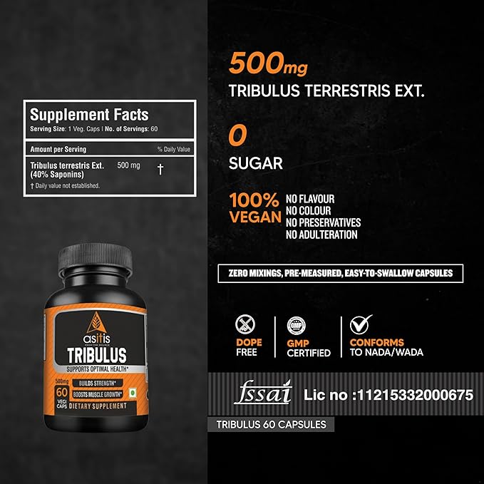 AS-IT-IS NUTRITION TRIBULUS 500MG SUPPORTS ENDURANCE, VITALITY & BOOSTS TESTOSTERONE 60 CAPSULES