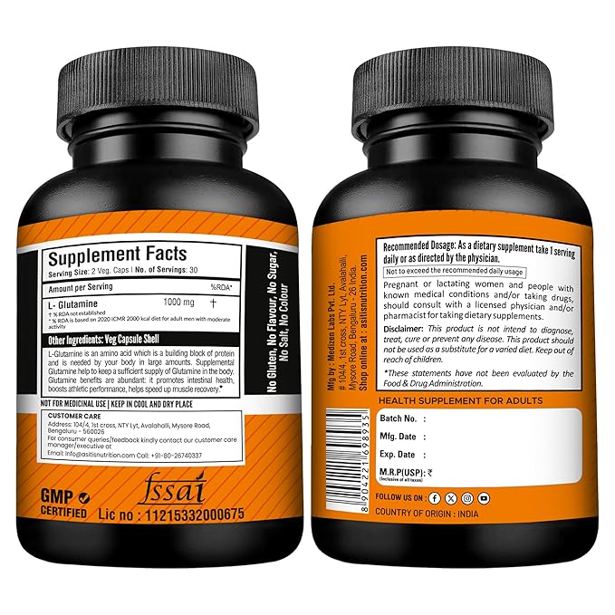 AS-IT-IS L-GLUTAMINE, 1000MG EASY TO SWALLOW FOR MEN & WOMEN 60 CAPSULES