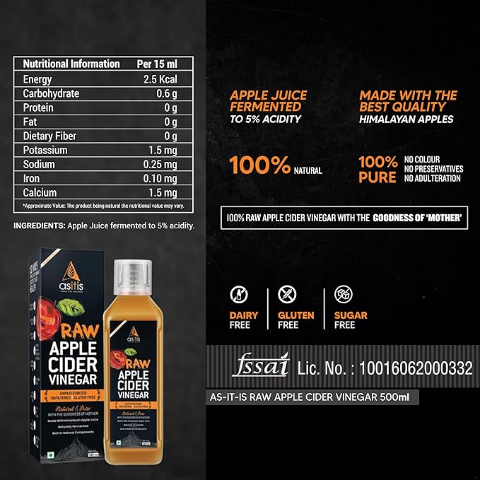 AS-IT-IS NUTRITION RAW APPLE CIDER VINEGAR WITH MOTHER 500ML