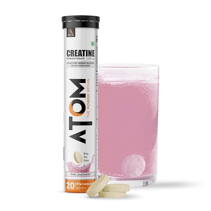 AS-IT-IS ATOM CREATINE MONOHYDRATE 1500MG PINK LEMONADE, BOOST MUSCLE POWER 20 TABLETS
