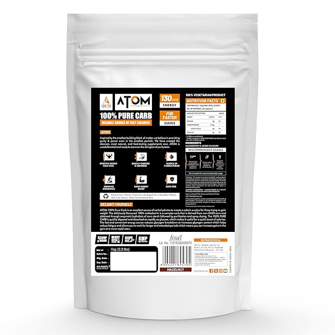AS-IT-IS NUTRITION ATOM 100% PURE CARB FOR FASTER WEIGHT GAINS HAZELNUT FLAVOR 1KG