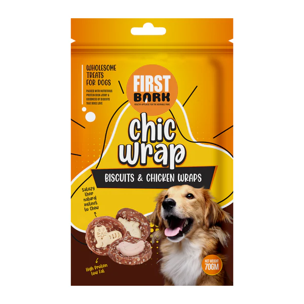 FIRST BARK BISCUITS & CHICKEN WRAP DOG TREATS 70GM