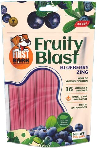 FIRST BARK FRUITY BLAST DOG TREAT BLUEBERRY ZING 225GM
