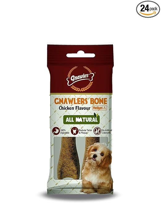 GNAWLERS DOG CHICKEN CHEW BONE, 100% RAWHIDE FREE, MADE UP OF VEGETABLE PROTEIN 4.5 INCH