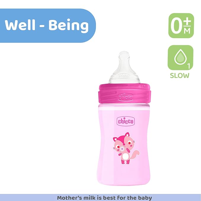 CHICCO WB COLOURED FEEDING BOTTEL 0M+ PINK GIRL 150ML