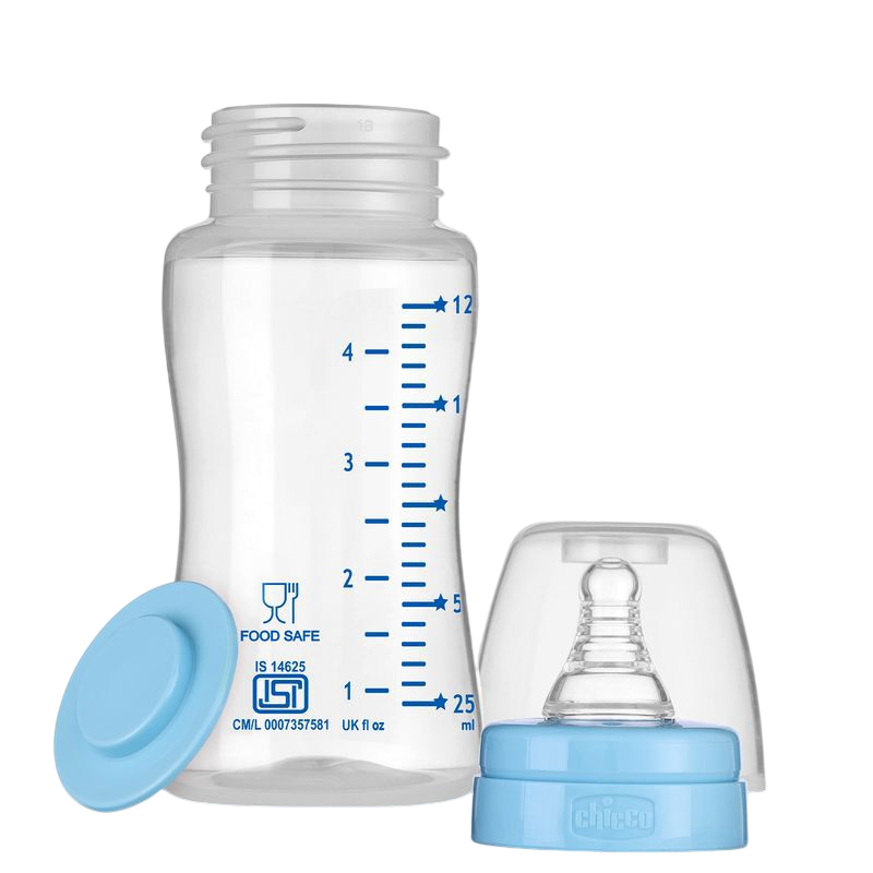 CHICCO WB GLASS SLOW FLOW FEEDING BOTTLE BLUE 0M+ BOY 125ML