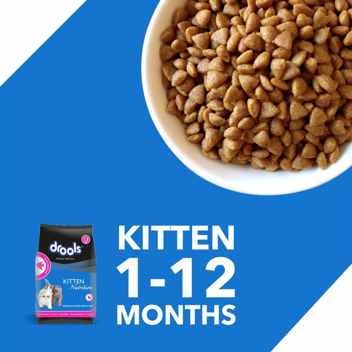 DROOLS KITTEN(1-12 MONTHS) DRY CAT FOOD, OCEAN FISH, 1.2KG