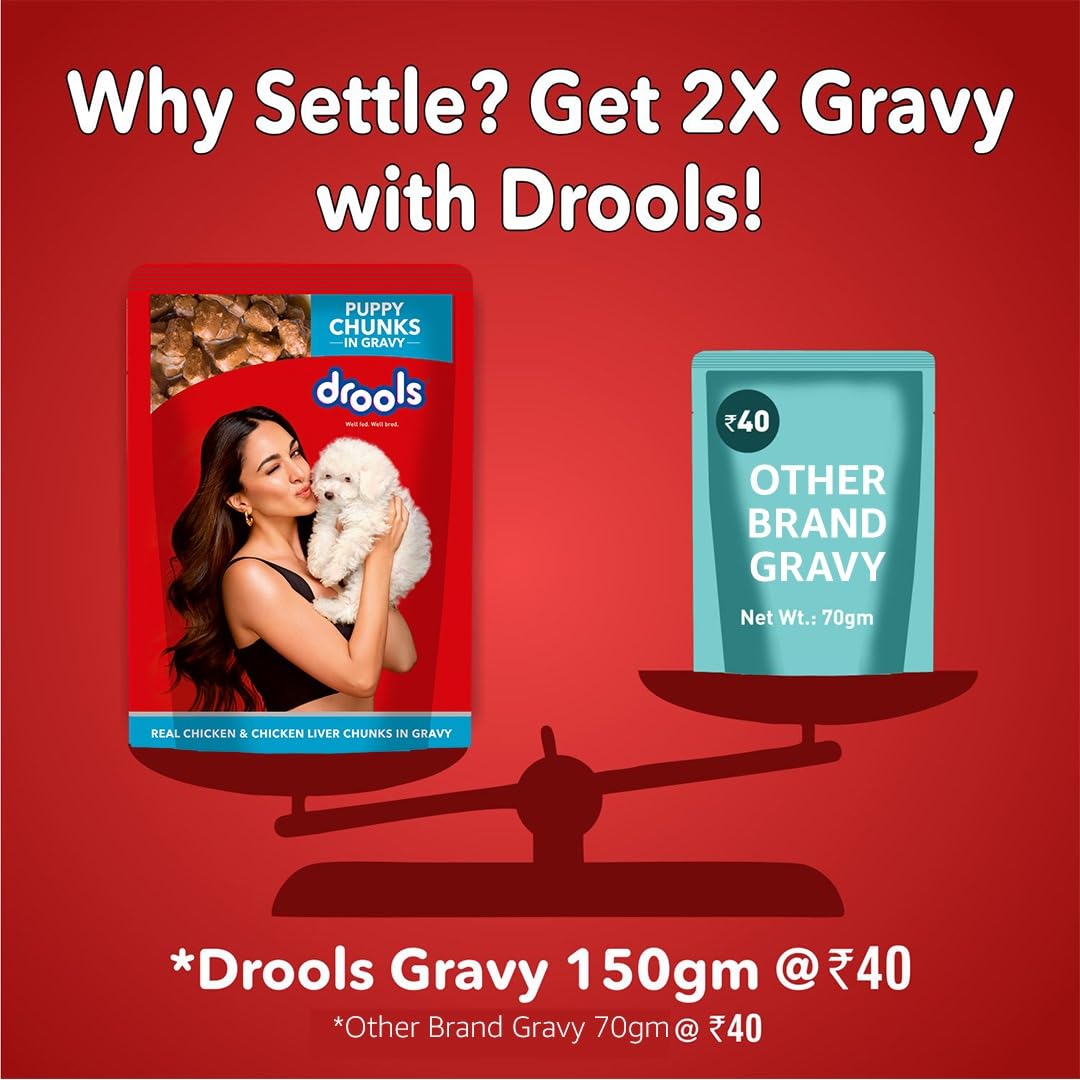 DROOLS REAL CHICKEN & CHICKEN LIVER CHUNKS IN GRAVY DOG WET FOOD, PUPPY, 150GM