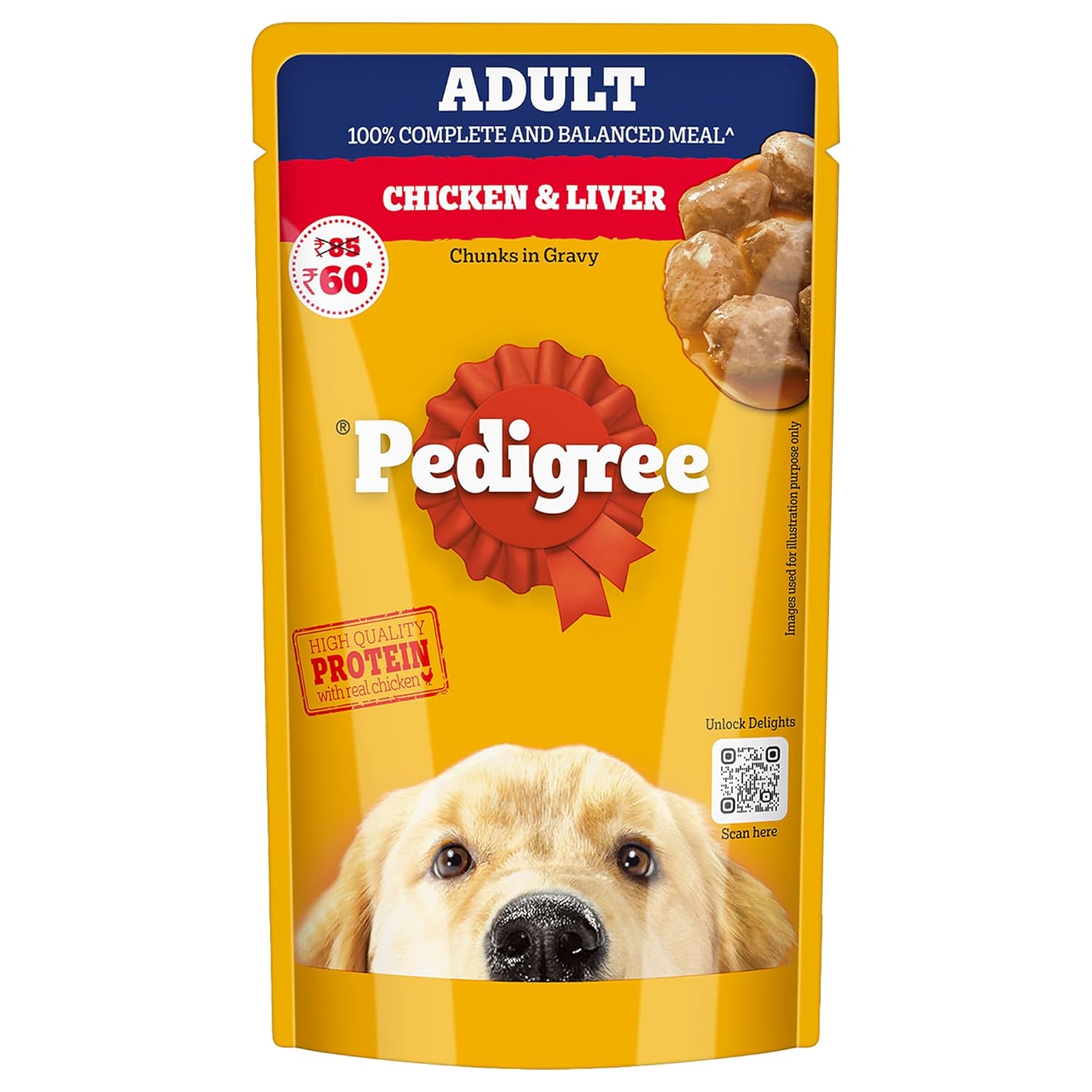 PEDIGREE ADULT WET DOG FOOD, CHICKEN & LIVER CHUNKS IN GRAVY, 130GM
