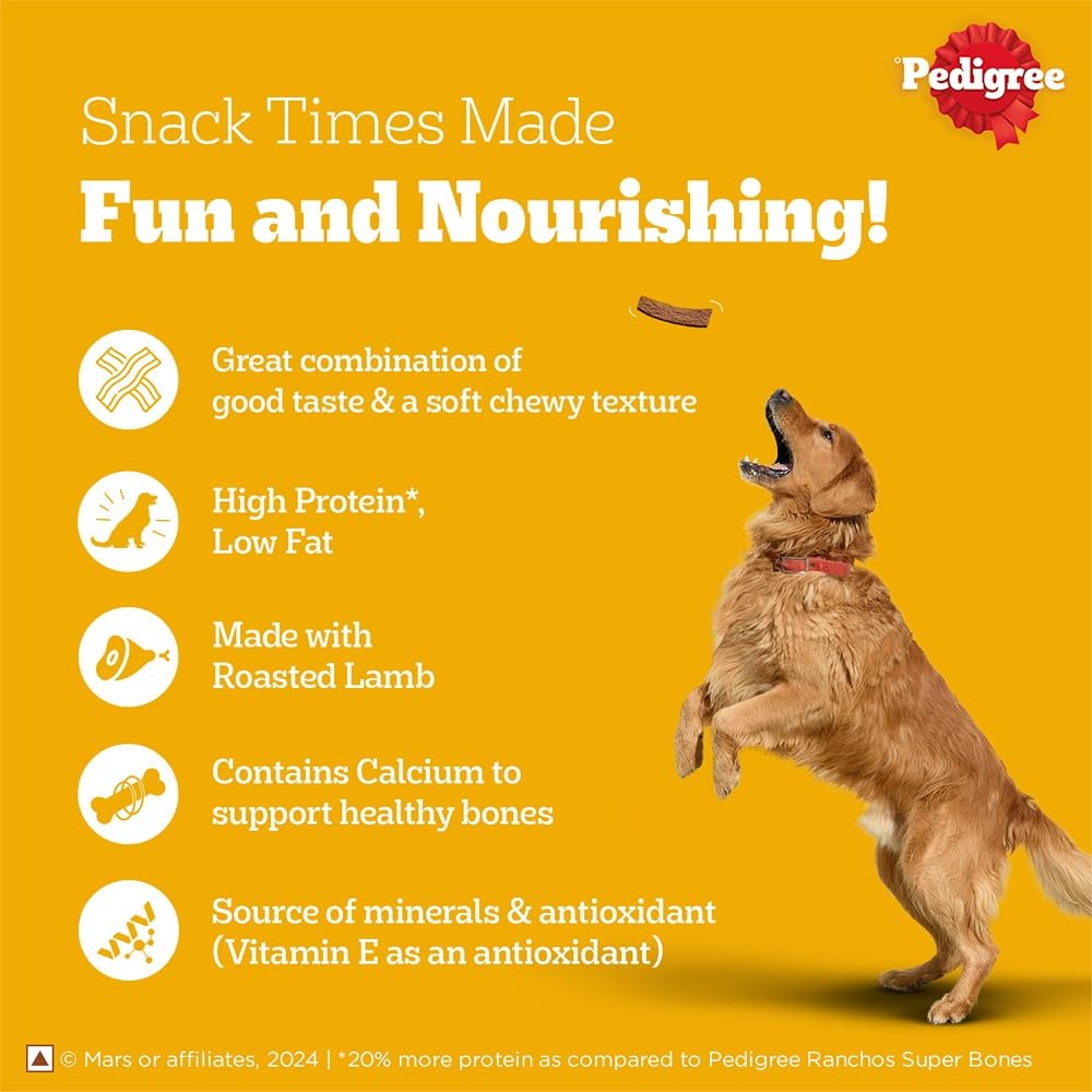 PEDIGREE TASTY JERKY ROASTED LAMB FLAVOUR DOG TREAT, JERKY-STYLE TREATS FOR BONDING 70GM