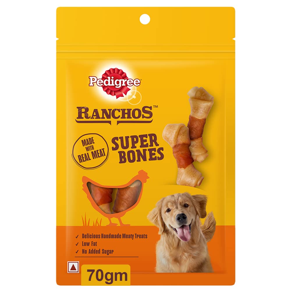 PEDIGREE RANCHOS SUPER BONES (1+ YEARS) ADULT DOG TREATS, CHICKEN & MILKY FLAVOUR, 70GM