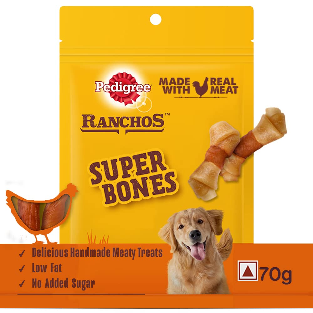 PEDIGREE RANCHOS SUPER BONES (1+ YEARS) ADULT DOG TREATS, CHICKEN & MILKY FLAVOUR, 70GM