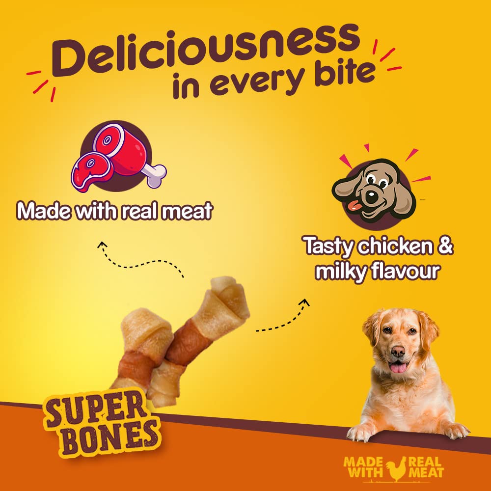PEDIGREE RANCHOS SUPER BONES (1+ YEARS) ADULT DOG TREATS, CHICKEN & MILKY FLAVOUR, 70GM