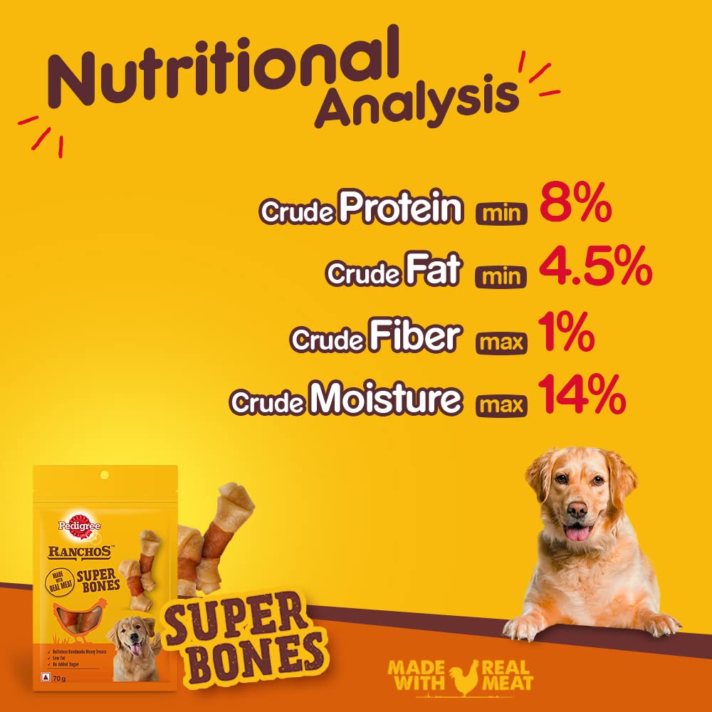 PEDIGREE RANCHOS SUPER BONES (1+ YEARS) ADULT DOG TREATS, CHICKEN & MILKY FLAVOUR, 70GM