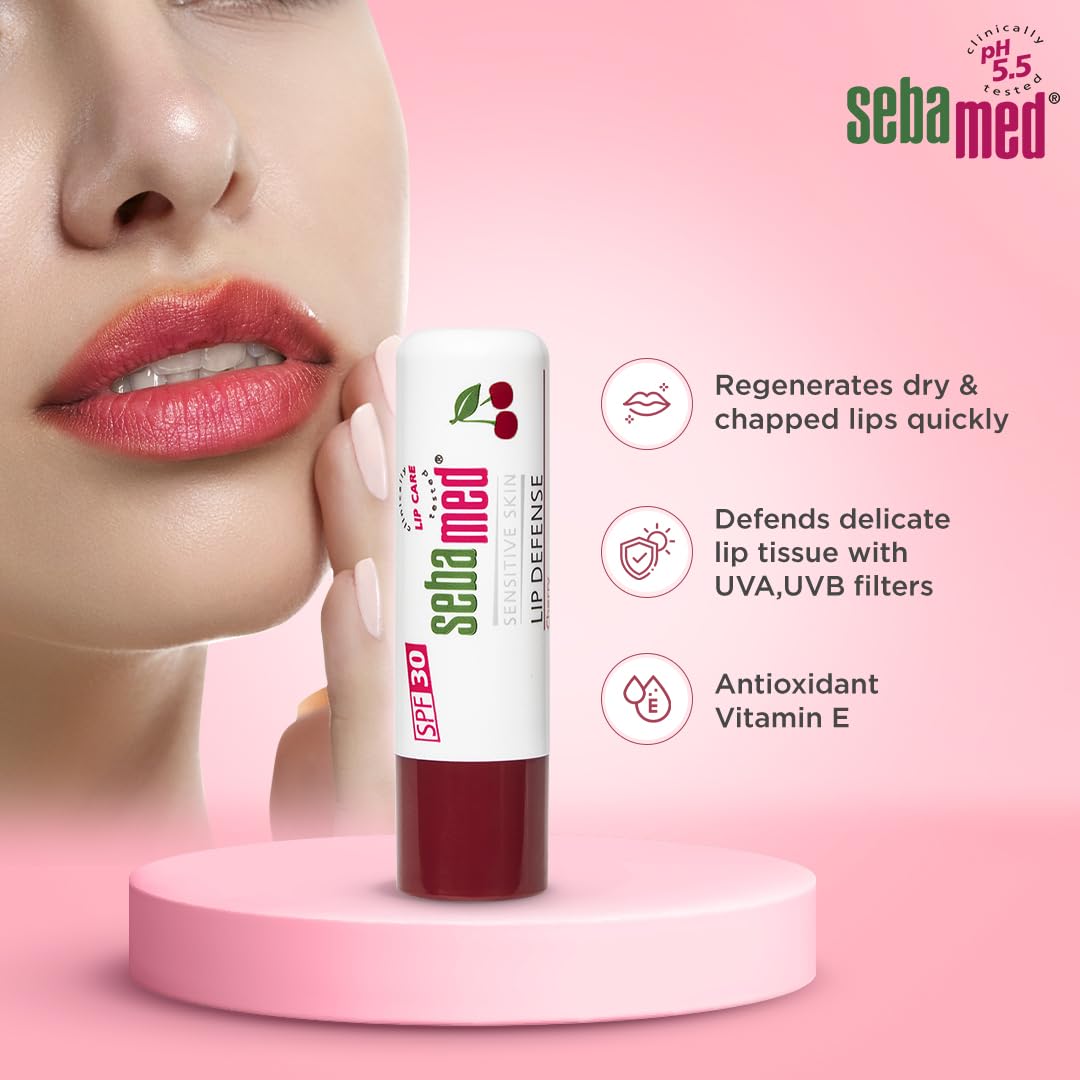 SEBAMED LIP DEFENSE LIP BALM WITH SPF 30 + VIT E | REGENERATES DRY, CHAPPED LIPS CHERRY 4.8GM