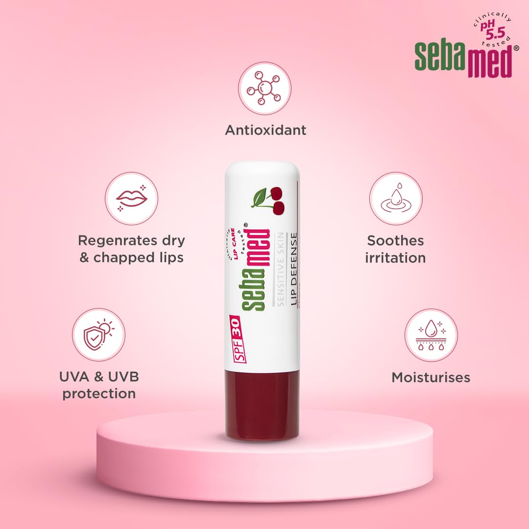 SEBAMED LIP DEFENSE LIP BALM WITH SPF 30 + VIT E | REGENERATES DRY, CHAPPED LIPS CHERRY 4.8GM