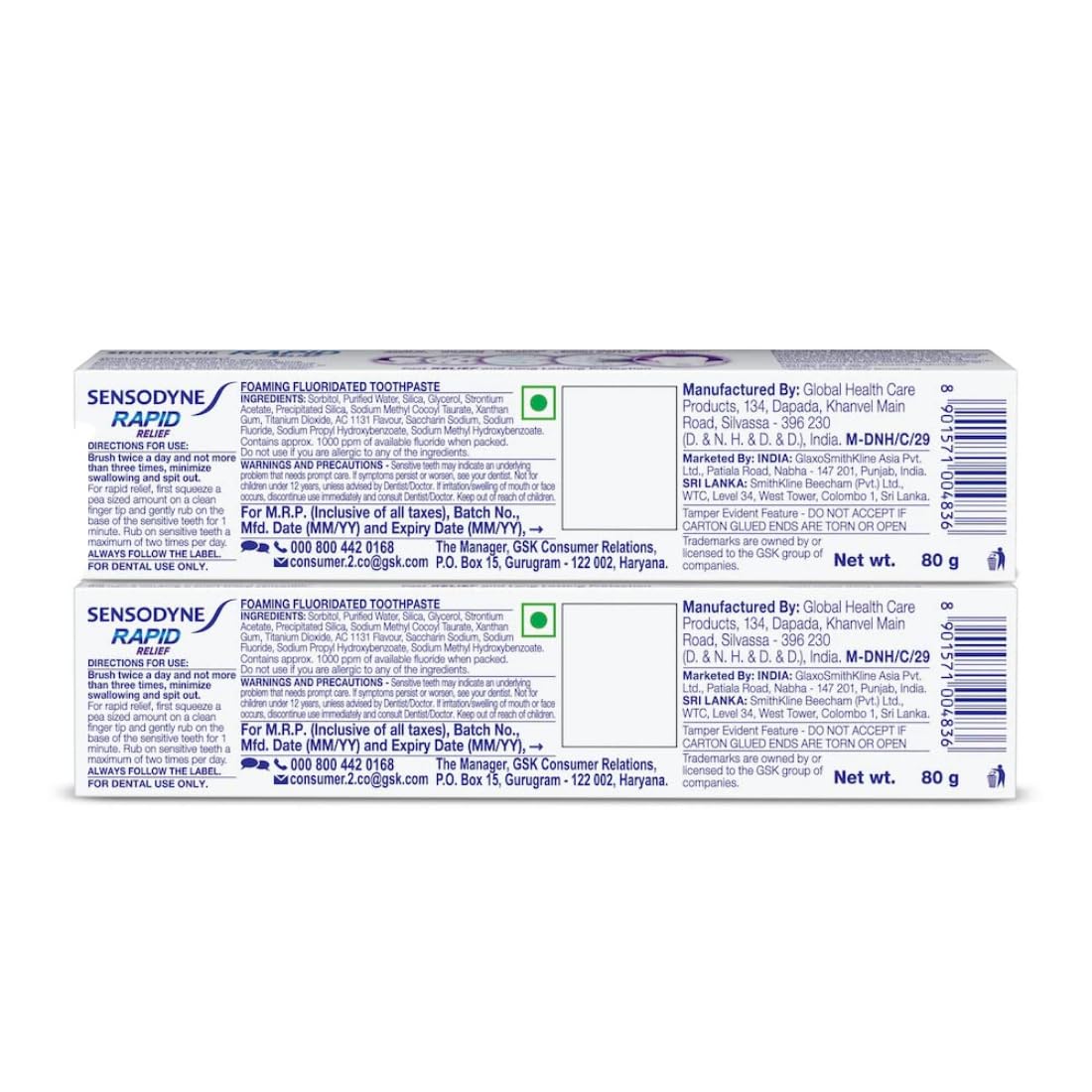 SENSODYNE FRESHNESS TOOTHPASTE - RAPID RELIEF 80GM 2PCS