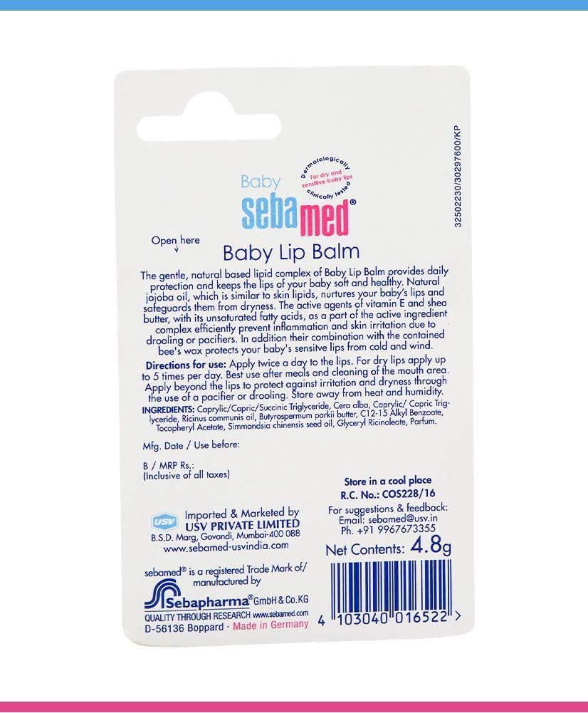 SEBAMED BABY LIP BALM|SOFT LIPS|WITH SHEA BUTTER, JOJOBA OIL & BEESWAX|4.8 GM