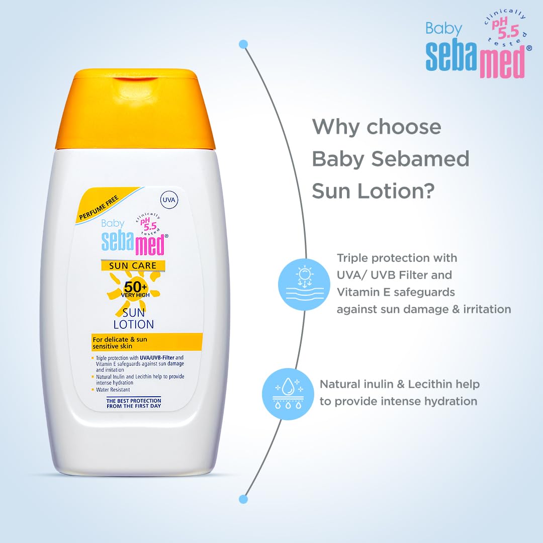 SEBAMED BABY SUN LOTION|PH 5.5|TRIPLE PROTECTION FROM UV RAYS|WATER & SWEAT RESISTANT|200 ML