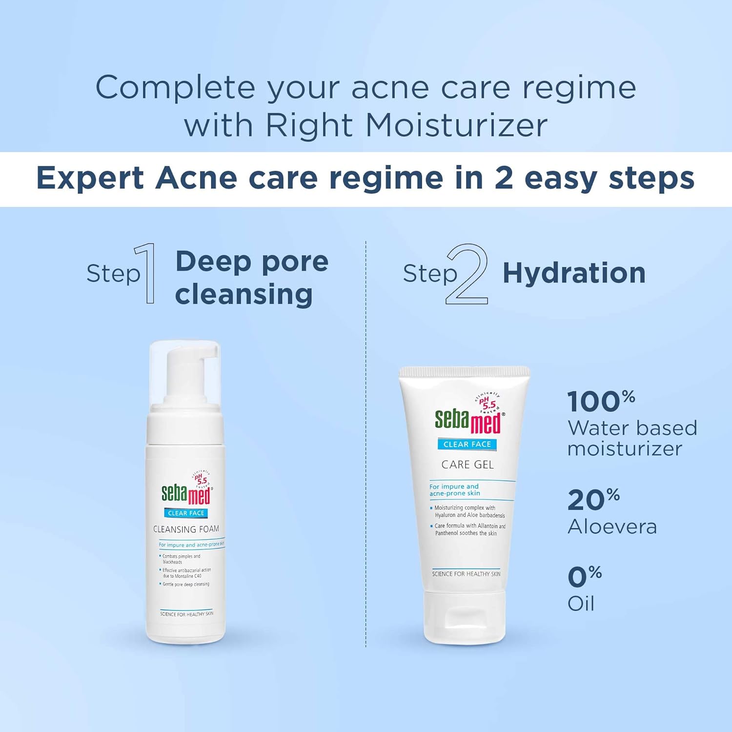 SEBAMED CLEAR FACE CLEANSING FOAM| PH 5.5 | COMBATS PIMPLES WITH MONTALINE C40 150ML