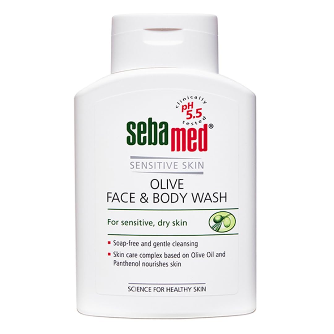 SEBAMED OLIVE FACE & BODY WASH, EXTRA MILD FOR SENSITIVE, DRY SKIN, PH5.5, SOAP FREE 200ML