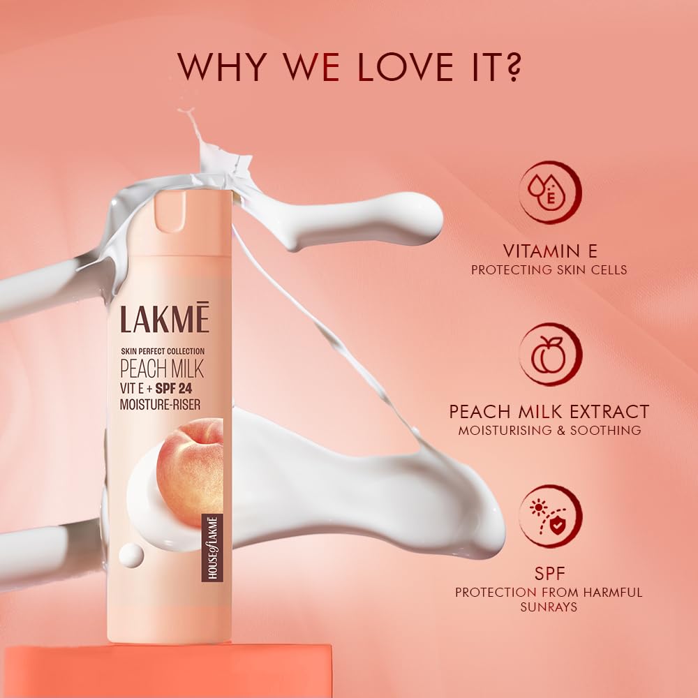 LAKME PEACH MILK CERAMIDE LOTION MOISTURIZER WITH SPF 24 & HYALURONIC FOR INTENSE MOISTURIZING 120ML