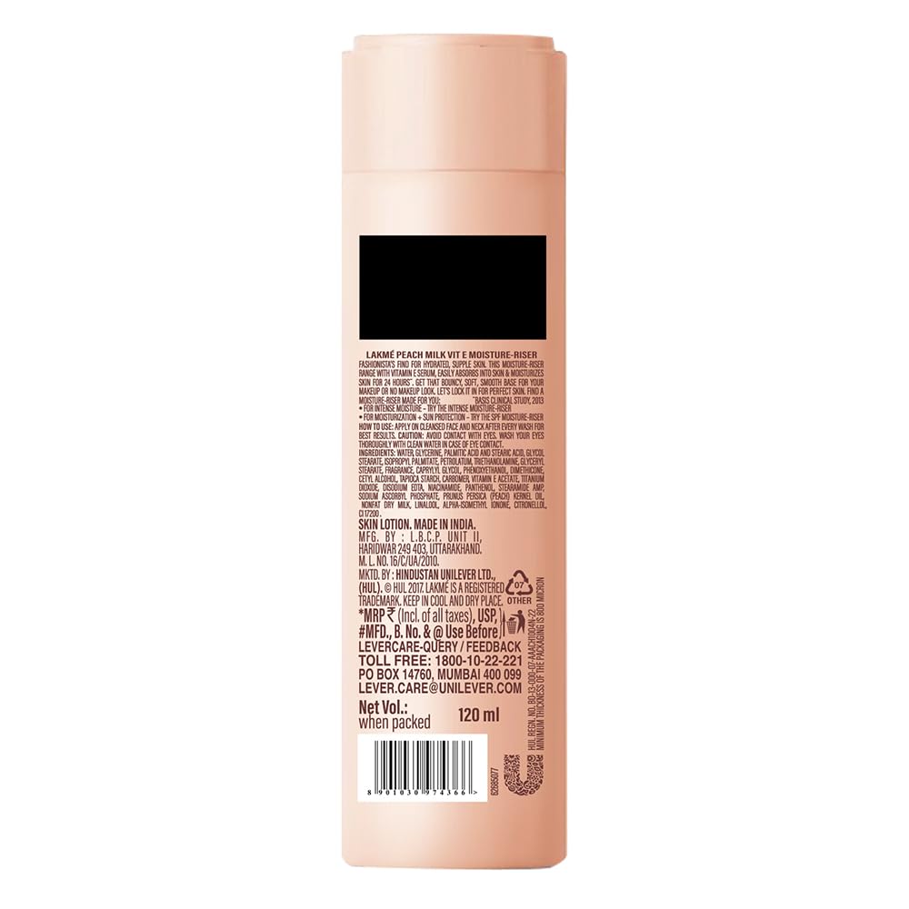LAKME PEACH MILK FACE MOISTURIZER DAILY LIGHTWEIGHT LOTION WITH VITAMIN C & VITAMIN E 120ML