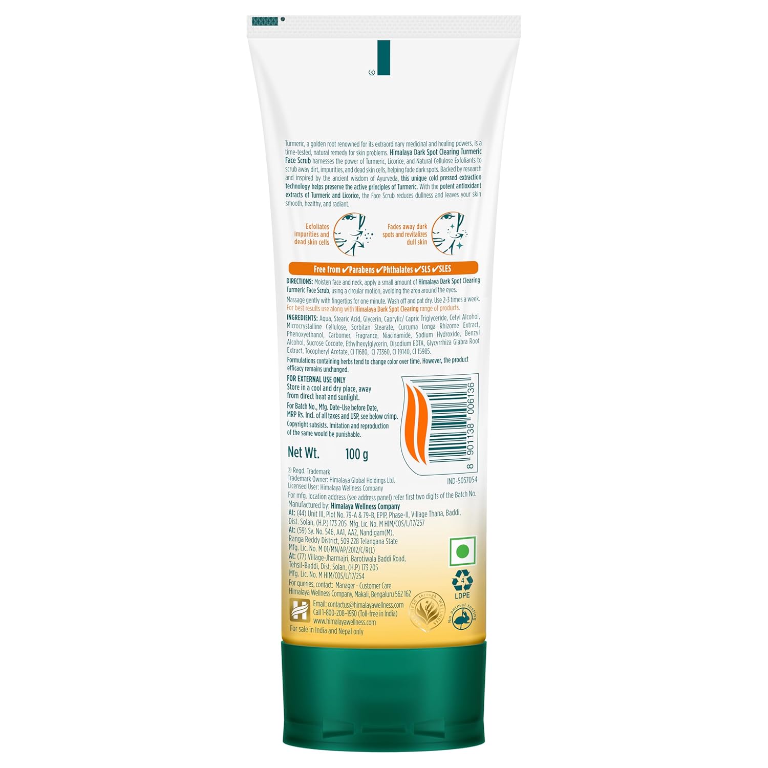 HIMALAYA DARK SPOT CLEARING TURMERIC FACE SCRUB ORGANICALLY SOURCED TURMERIC 100ML